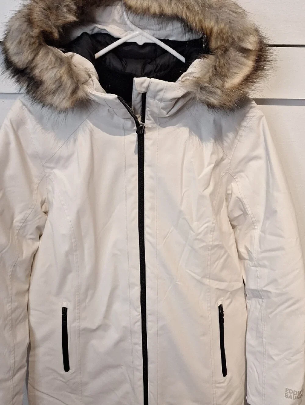 Eddie Bauer Off-White Insulated Parka with Faux Fur Hood